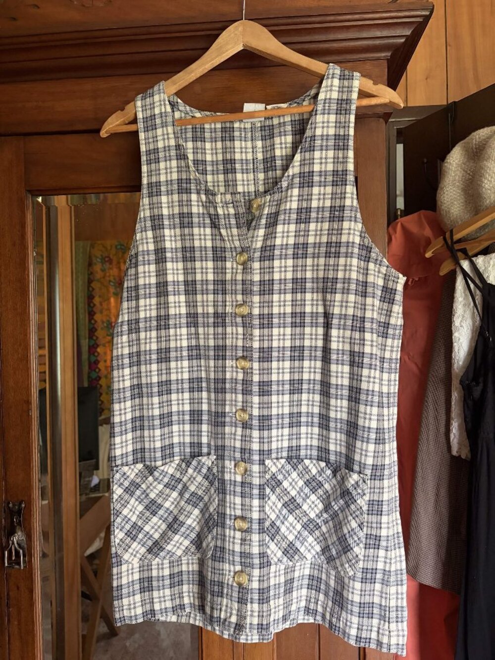 Vintage County Seat Blue, White, and Gray Plaid Shift Dress